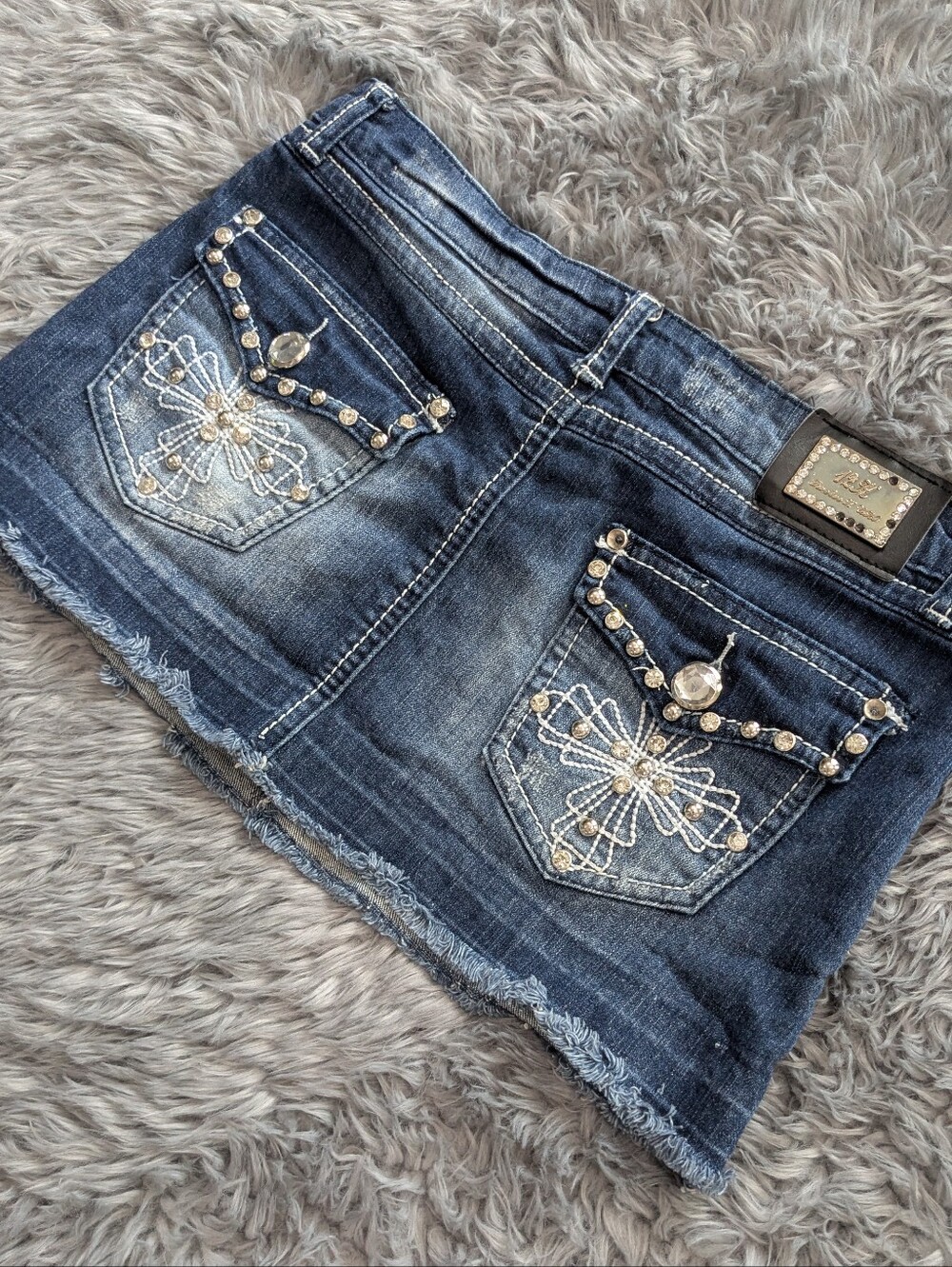 Y2k Denim Mini Skirt - Distressed Blue